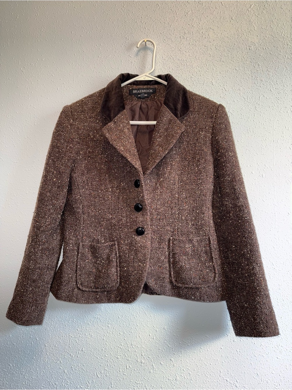 Brown Tweed Women's Blazer Jacket with Velvet Collar